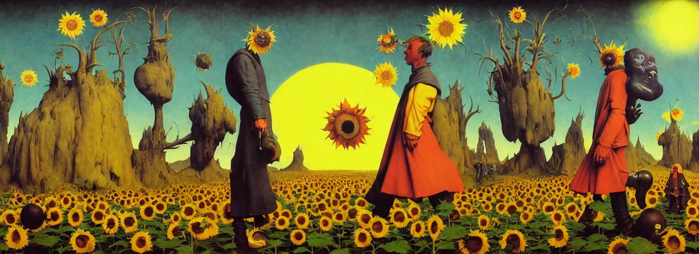 Image similar to full - body surreal colorful sunflower rpg character concept art anatomy, action pose, very coherent and colorful high contrast masterpiece by norman rockwell franz sedlacek hieronymus bosch dean ellis simon stalenhag rene magritte gediminas pranckevicius, dark shadows, sunny day, hard lighting, reference sheet white! background