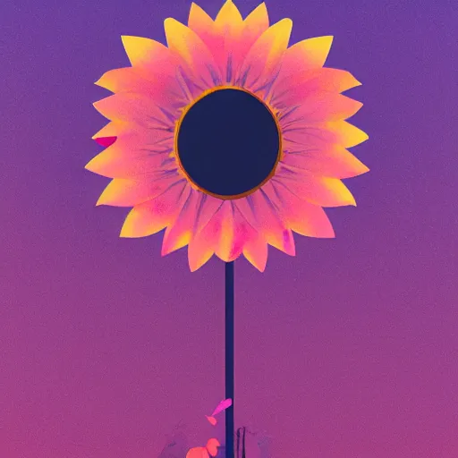 Image similar to beautiful digital sunflower in stunning pink sea, VERY LIGHT pink and blue scheme, isometric, by Anton Fadeev and Simon Stalenhag, trending on artstation, low contrast