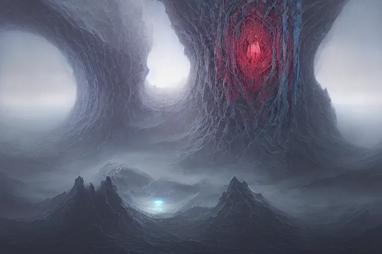 Image similar to maelstrom, gehenna, the abyss looks back, chaos, the world without form and void, amazing concept painting by Jessica Rossier and HR giger and Beksinski