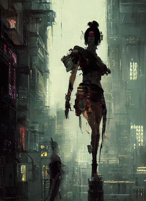 Prompt: cyberpunk geisha, rule of thirds, intricate outfit, spotlight, by greg rutkowski, by jeremy mann, digital painting