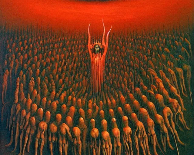Image similar to the seventh circle of hell from dante's divine comedy with lots of colours. highly detailed painting by zdzisław beksinski 8 k