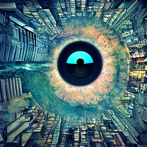 Prompt: a city inside of the human eye, digital art but as photography