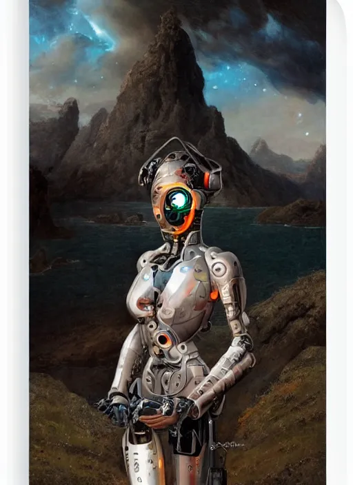 Image similar to a portrait of a cyborg in a scenic environment by agostino arrivanene