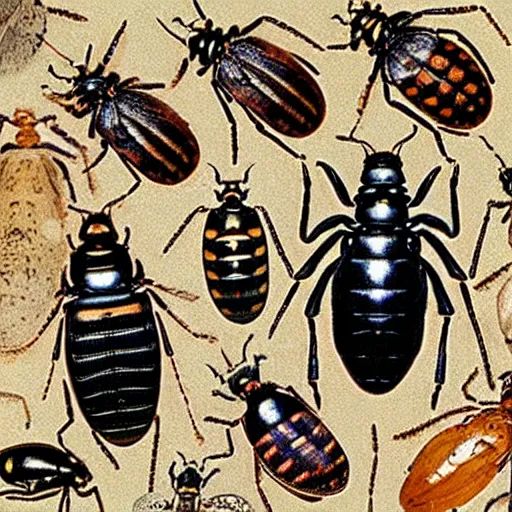 Image similar to gregor samsa transformed into a carpet beetle insect identification guide, highly detailed, photorealistic