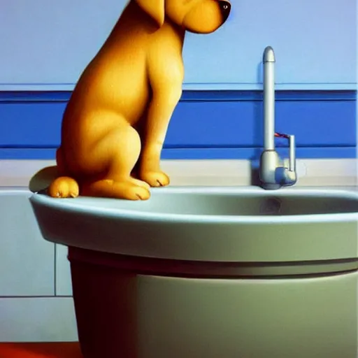 Image similar to a plumber-dog by Raphael, Hopper, and Rene Magritte. detailed, romantic, enchanting, trending on artstation.