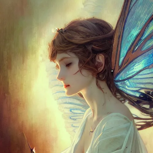 Image similar to beautiful angelic seductive fairy, fantasy, intricate, cinematic lighting, highly detailed, digital painting, artstation, smooth, sharp focus, illustration, art by Akihiko Yoshida, Greg Rutkowski and Alphonse Mucha, by Pixar