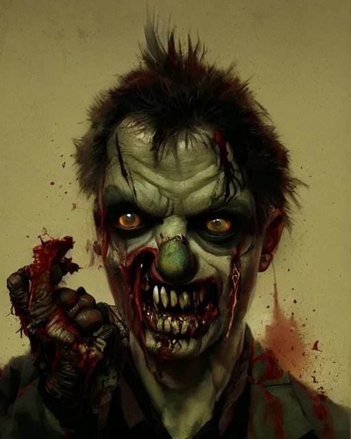Prompt: hyper realistic photo portrait zombie clown cinematic, greg rutkowski, james gurney, mignola, craig mullins, brom