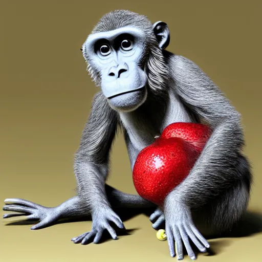 Prompt: A monkey made out of fruit, 3d render, highly detailed, hyper realistic