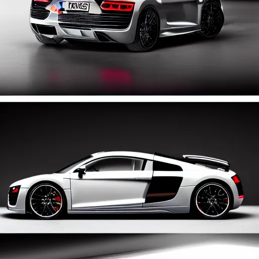 Prompt: photo of a audi r8, hyperrealistic render, advertising photography, studio lighting, 8k,