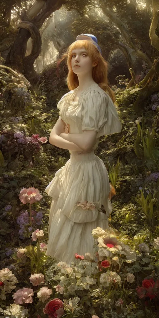 Image similar to Alice in wonderland, masterpiece by Edgar Maxence and Ross Tran and Michael Whelan, gustav dore, 8k, octane render