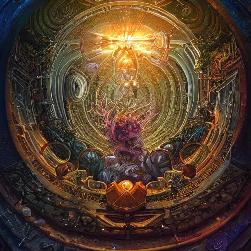Image similar to highly detailed, intricate beautifully stunning cosmic Kinocorium in the middle of a keyhole portal overlooking the Succularium by Andrei Riabovitchev, Shaun Tan and Peter Mohrbacher. stunning atmosphere, firery prismatic orbs