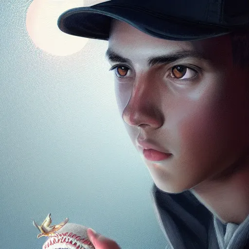 Prompt: portrait of tyler the crestor with baseball hat, staring directly into camera, intricate, elegant, glowing lights, highly detailed, digital painting, artstation, sharp focus, illustration, art by wlop, mars ravelo and greg rutkowski