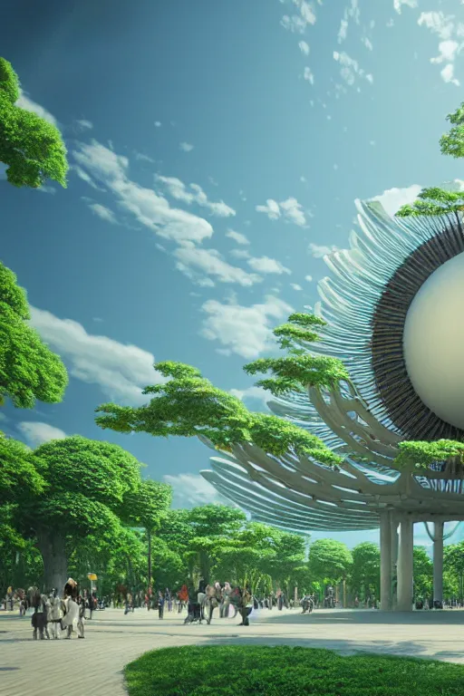 Image similar to expo 6 7 pavillion, solarpunk, studio ghibli, jean - baptiste monge, octane render, 4 k, symmetry