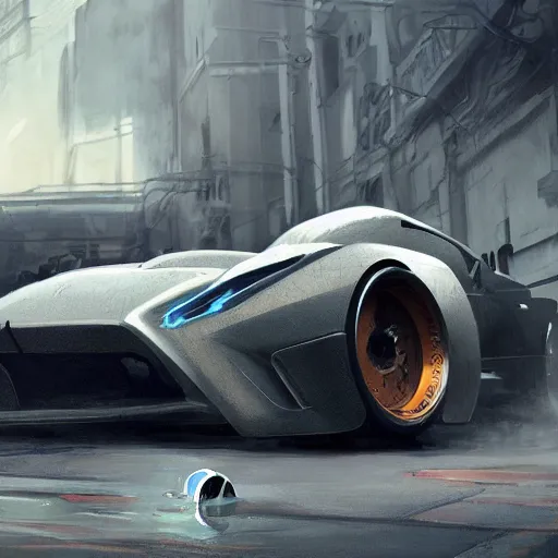 Prompt: custom street racing car, elegant, digital painting, concept art, smooth, sharp focus, art style from Wang Ke and Greg Rutkowski and Bruce Kaiser and Scott Robertson and Dmitry Mazurkevich and Doruk Erdem and Jon Sibal, small style cue from iRobots