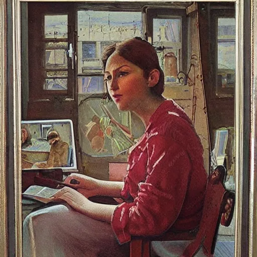 Image similar to detailed intricate soviet realism painting of web - designer, beautiful