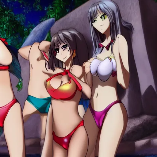 Prompt: anime in bikini shows off