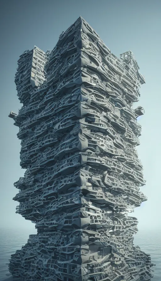 Prompt: giant modern smart futuristic lovecraftian building architecture, mc escher, transversal section, 8 k, ultra detailed, octane render, realistic