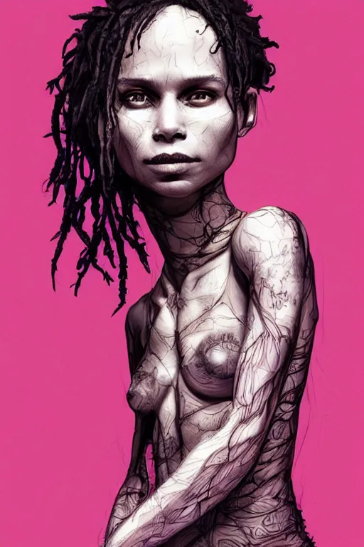 Image similar to studio portrait of zoe kravitz as death of the endless, the sandman as absurdly beautiful, elegant, young skinny idol, ultrafine hyperrealistic face illustration by kim jung gi, irakli nadar, intricate linework, sharp focus, bright colors, matte, octopath traveler, final fantasy, unreal engine highly rendered, global illumination, radiant light, intricate environment