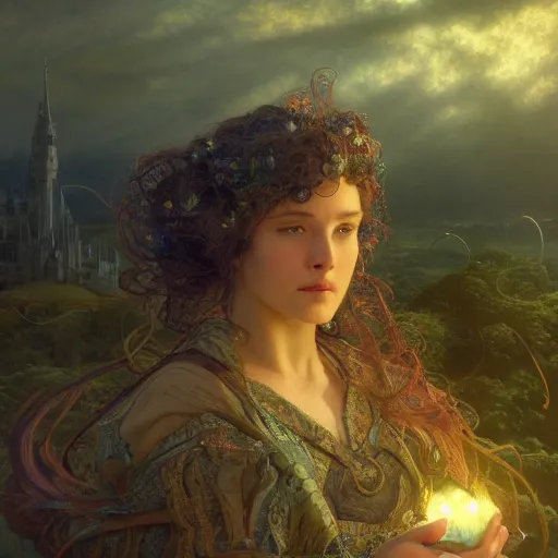 Image similar to a very detailed Magic portrait painting of someone with an oversized foot where their head should be, a very detailed fantasy city background, a very detailed dramatic sky, light particles, environment drawn by Donato Giancola and Tom Bagshaw, Edmund Leighton, character design by Alphonse Mucha, 4k, volumetric lighting, komorebi, award winning, octane render, hyperrealistic