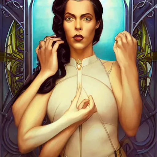 Image similar to an art nouveau, ( streamline moderne ), multi - ethnic and multi - racial portrait in the style of charlie bowater, and donato giancola, and charles dulac. very large, clear, expressive and intelligent eyes. symmetrical, centered, ultrasharp focus, dramatic lighting, photorealistic digital matte painting, intricate ultra detailed background.