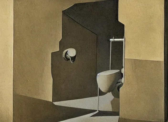 Image similar to aliens entering into a pissoir. marcel duchamp style