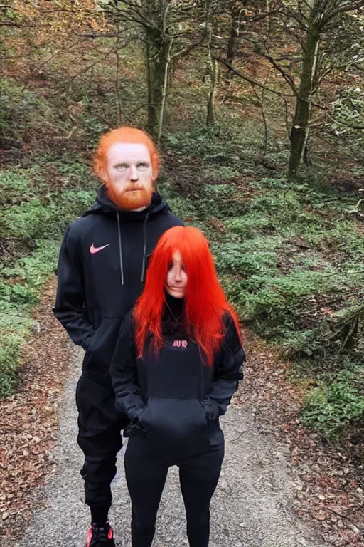 Image similar to beautiful red haired british woman in techwear, techwear look and clothes, Nike ACG, ACRNYM, Errolson Hugh, Y3, trending on r/streetwear, outfit photo, we see them from head to toe