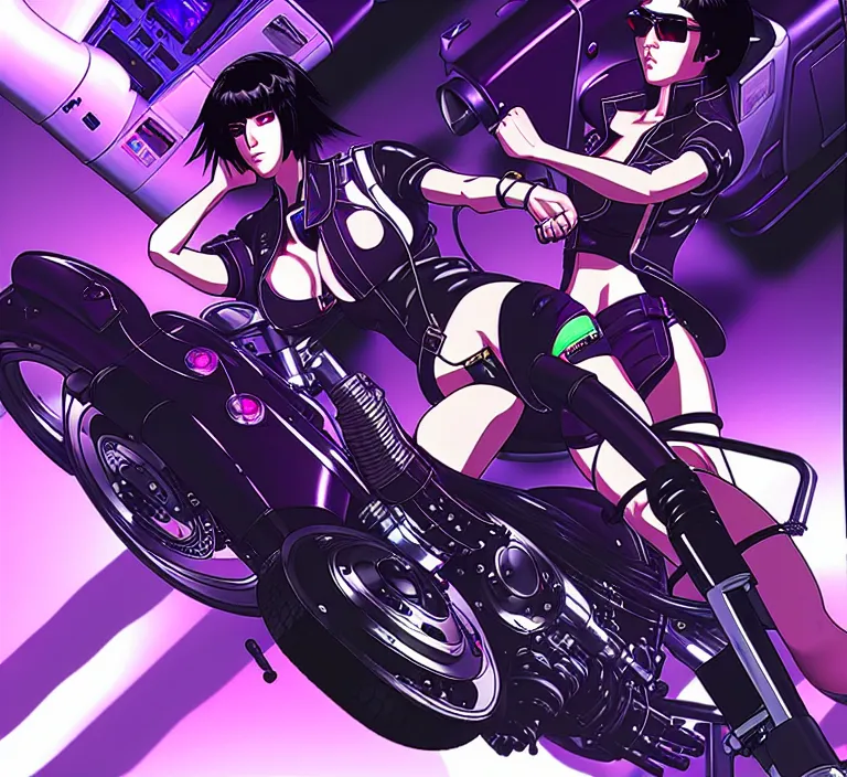 Image similar to motoko kusanagi riding a cyberpunk vehicle in a grungy cyberpunk megacity, bosozoku gang war, cyberpunk vaporwave, artgerm, sola digital arts, anti aliasing, raytracing