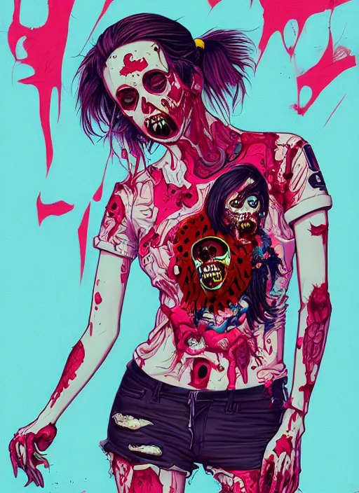 Image similar to zombie full body female hiphop streetwear drip, tristan eaton, victo ngai, artgerm, rhads, ross draws