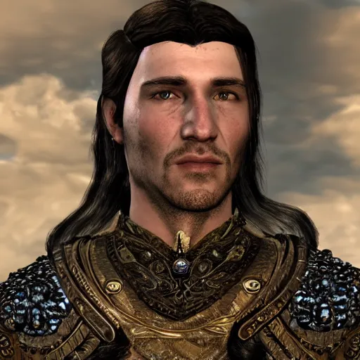 Image similar to kevin hearts face on a character in skyrim, full body image, highly ornate intricate details,