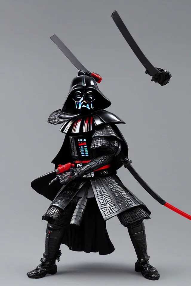 Prompt: Samurai Darth Vader, Full Figure, Yasushi Nirasawa Cartoon Anime Style