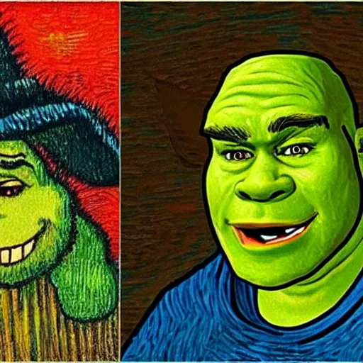 Image similar to shrek in the style of vincent van gogh