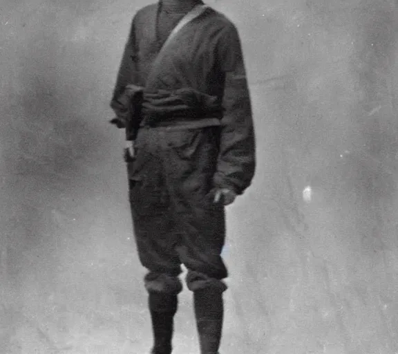 Prompt: a man cosplaying as Naruto, old sepia photo found on the Titanic