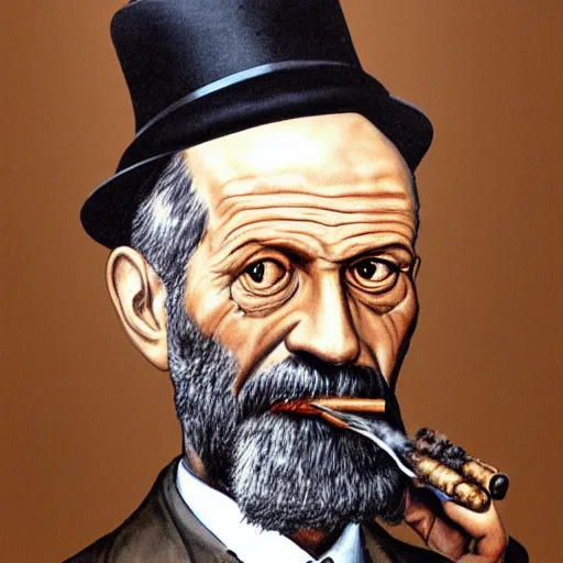 Image similar to portrait of sigmund freud morphed with a monkey smoking a cigar, hyper detailed face