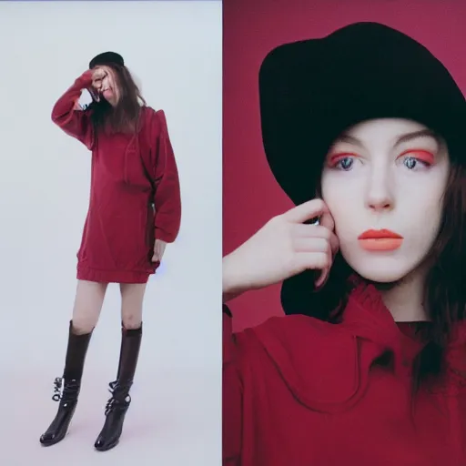 Image similar to realistic photoshoot for a new vetements lookbook, color film photography, portrait of a beautiful person, in style of Campbell Addy, 35mm