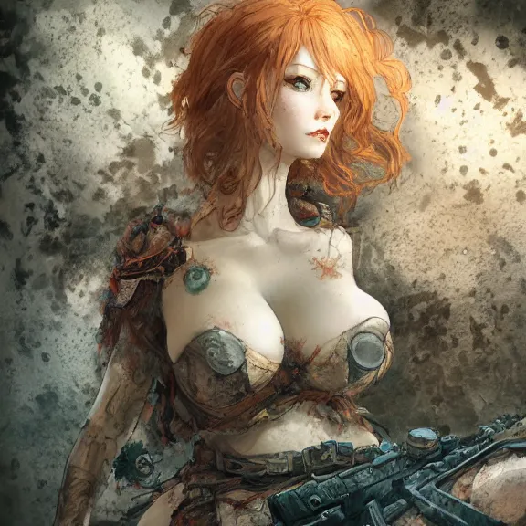 Prompt: christina hendricks!!!!! goth!!!!! cave painting, tankoban, 4 k, tone mapping, akihiko yoshida, james jean andrei riabovitchev marc simonetti, yoshitaka amano, long hair, curly, h. hydrochaeri