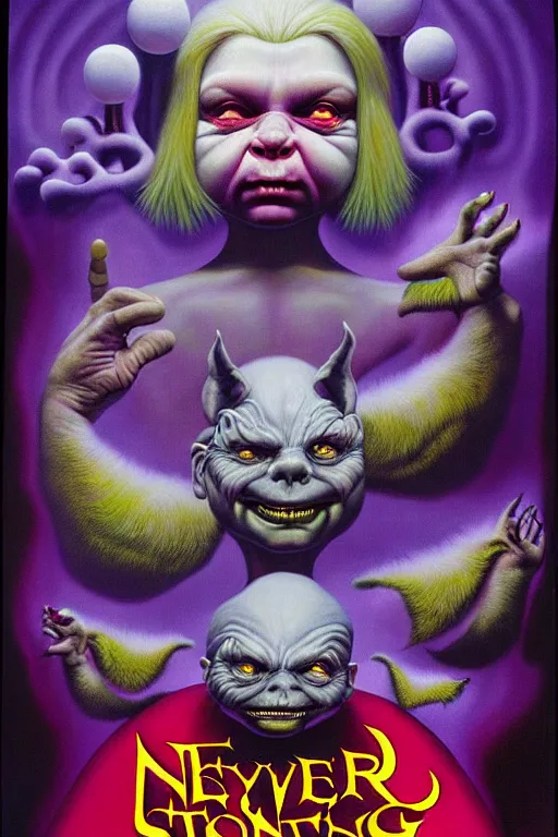 Image similar to a hyperrealistic painting of evil version of the never ending story, cinematic thriller by chris cunningham, lisa frank, richard corben, highly detailed, vivid color,