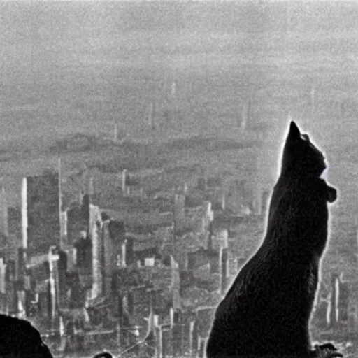 Image similar to A still of a cat climbing the Empire State Building in King Kong (1933)