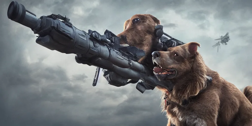 Prompt: Very cool dog WITH A GIANT GUN , realistic 4k octane beautifully detailed render, 4k post-processing, highly detailed, intricate complexity, epic composition, magical atmosphere, cinematic lighting, masterpiece, ultra hd