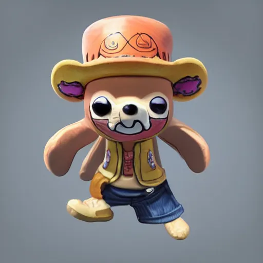 Image similar to tony chopper of one piece, 3 d sculpture, 3 d cg, soft studio light