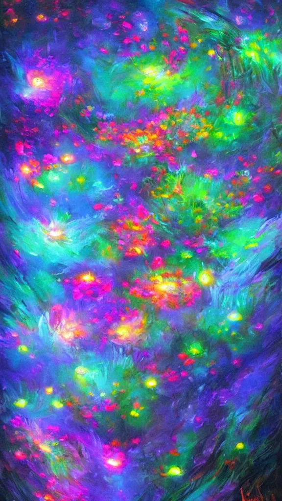 Prompt: glow bloom Tansparency diffusion beautiful painting acrylic multicolor bioluminescence artstation