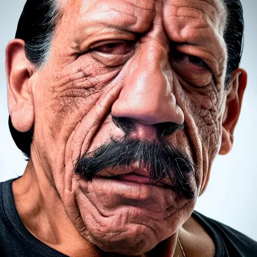 Image similar to danny trejo looking at the mirror with angry face, realistic, 4 k, trending