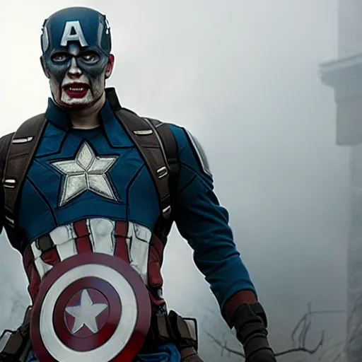 Image similar to film still of Zombie Captain America