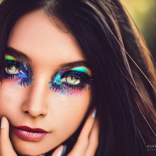 Image similar to photograph portrait of a beautiful alien, feminine, iridescent eyes, intricate detail, sigma 85mm f/1.4, 4k