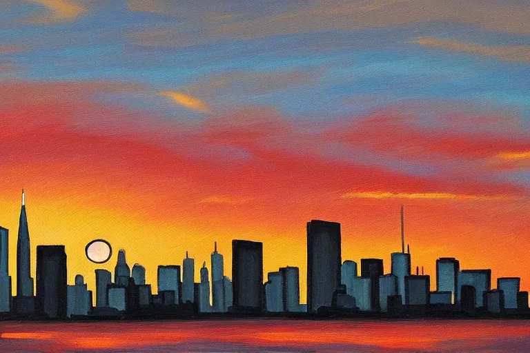 Image similar to winnipeg skyline, sunset, painting by ay jackson, group of seven, 4 k