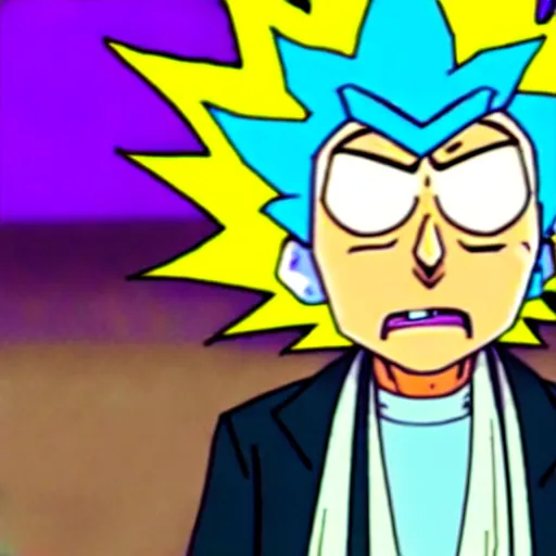 Prompt: rick sanchez of rick & morty going super saiyan