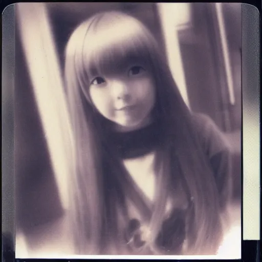 Prompt: polaroid of anime girl face shot cute by Tarkovsky