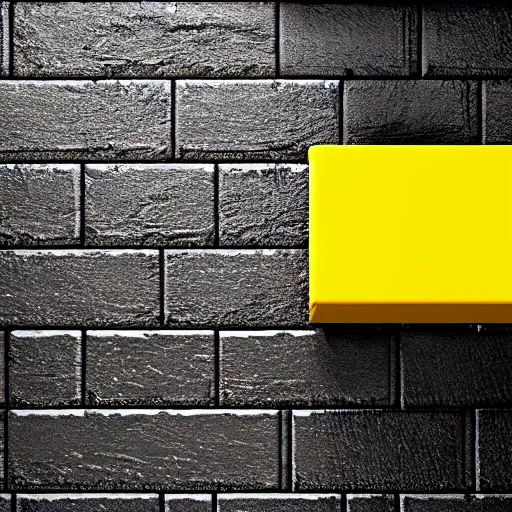 Image similar to a single yellow brick surrounded by many black bricks, photorealistic, photography, vignette, very detailed, 4 k