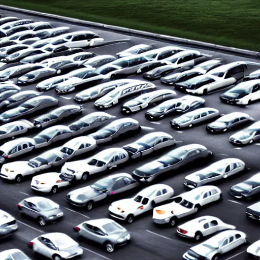 Image similar to Beatiful liminal Fuzzy Photograph of an infinite never-ending parking lot filled with cars, low angle