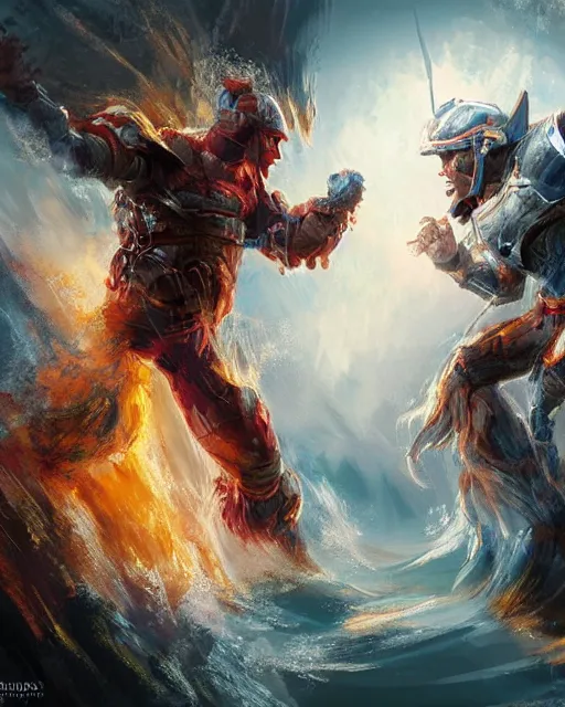 Image similar to a epic scene concept painting of sd ai and dall - e ai duking it out, digital art, sharp focus, illustration, extremely detailed masterpiece