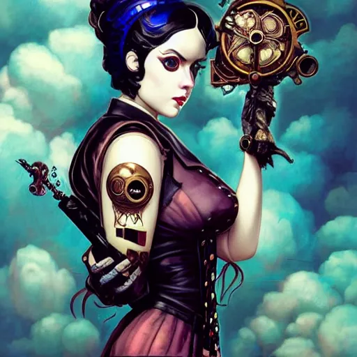 Prompt: Lofi Goth Steampunk BioShock portrait of a waifu style by Tristan Eaton Stanley Artgerm and Tom Bagshaw